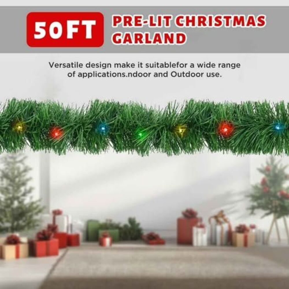 50 ft Pre-Lit Soft Christmas Garland NEW